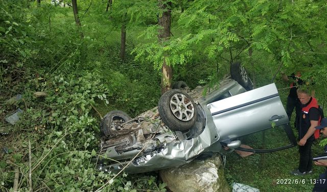 Giresun'da devrilen otomobildeki 2 kişi yaralandı